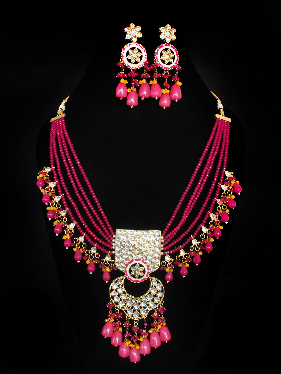 Pink Color Meenakari Necklace Set