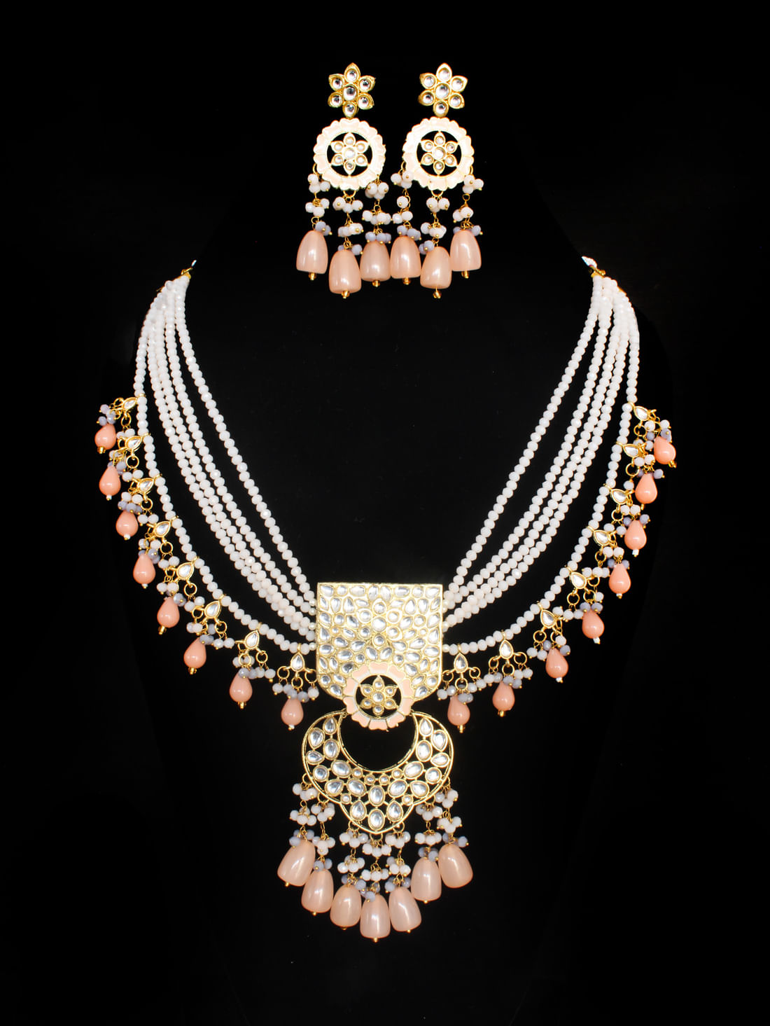 Peach Color Meenakari Necklace Set