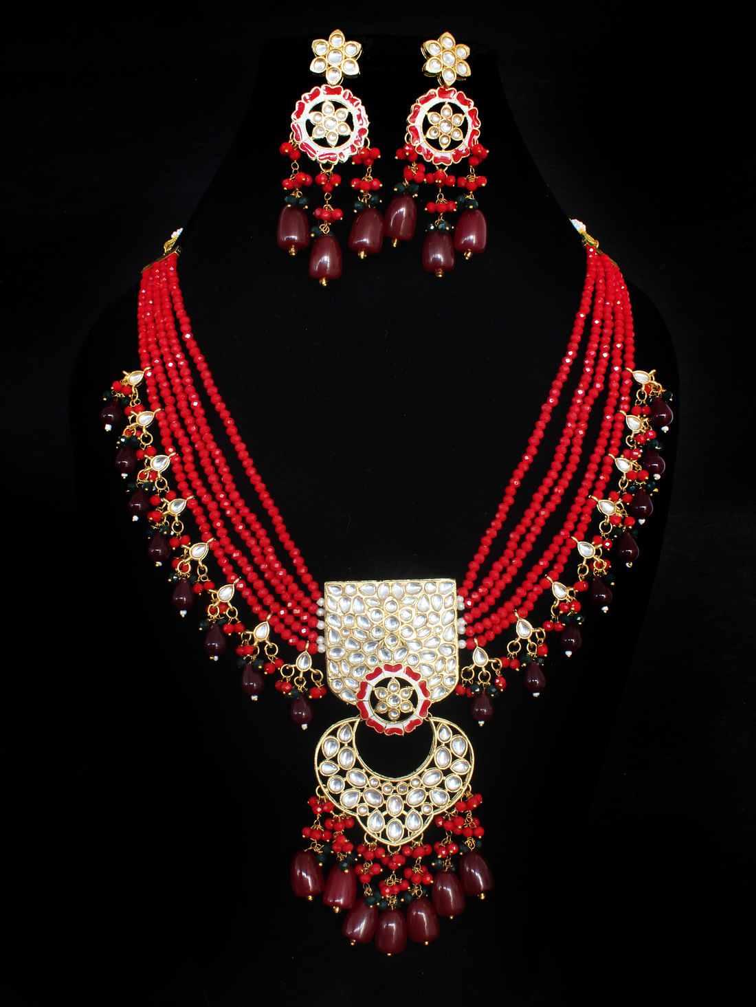 Red Color Meenakari Necklace Set