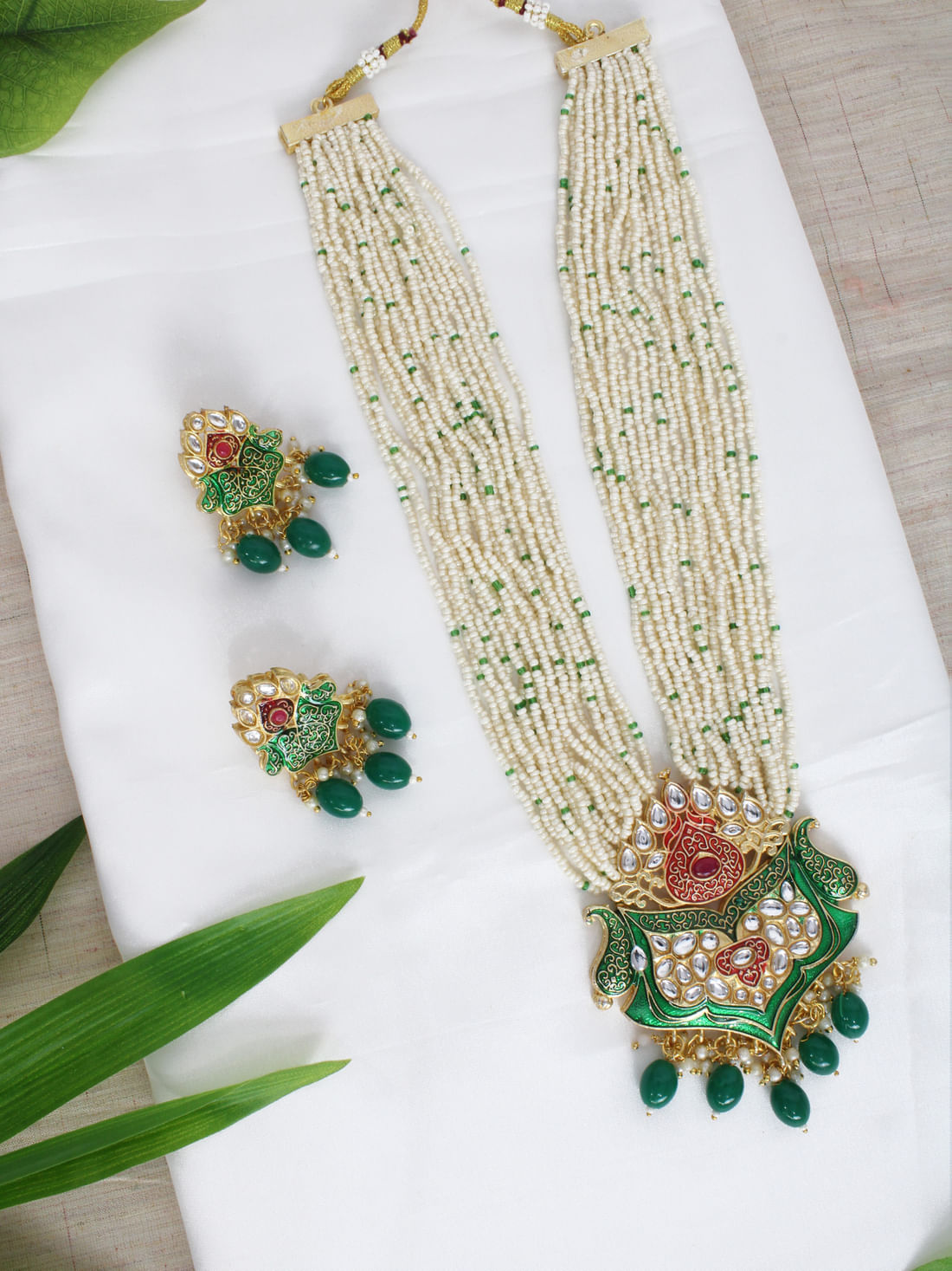 Green Color Meenakari Necklace Set