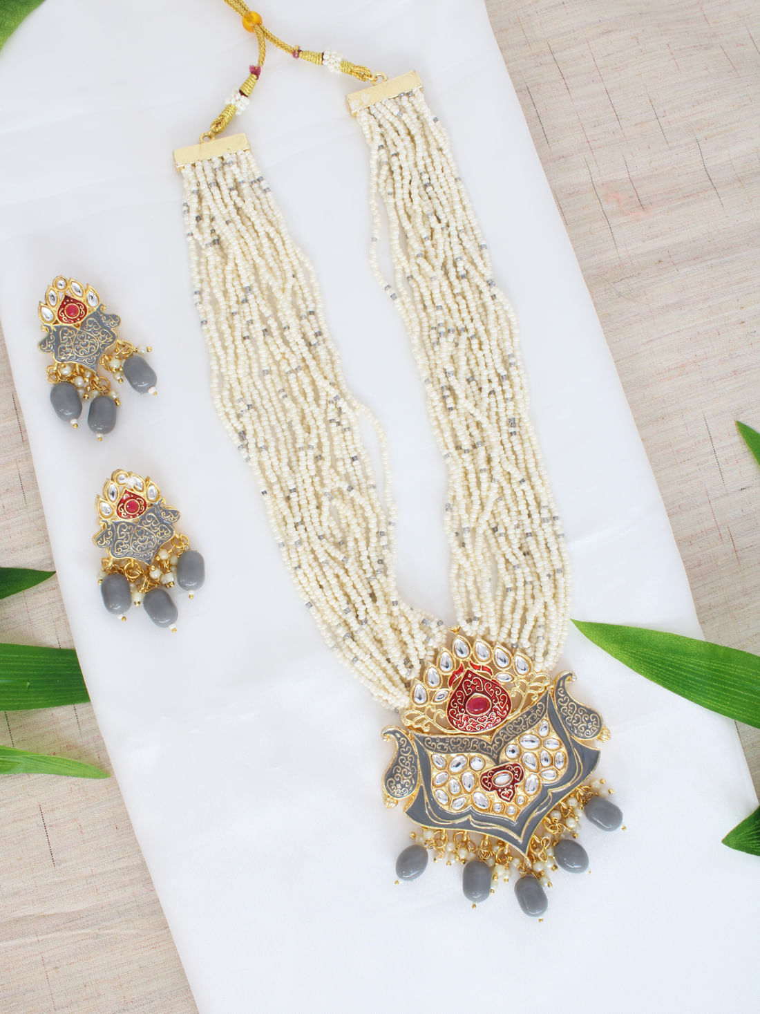 Grey Color Meenakari Necklace Set