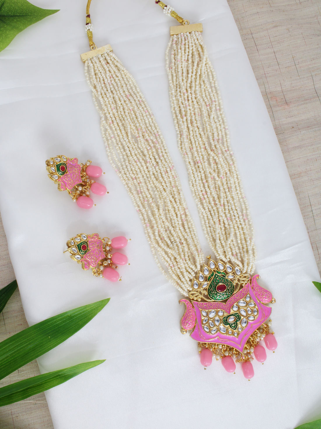 Light Pink  Color Meenakari Necklace Set