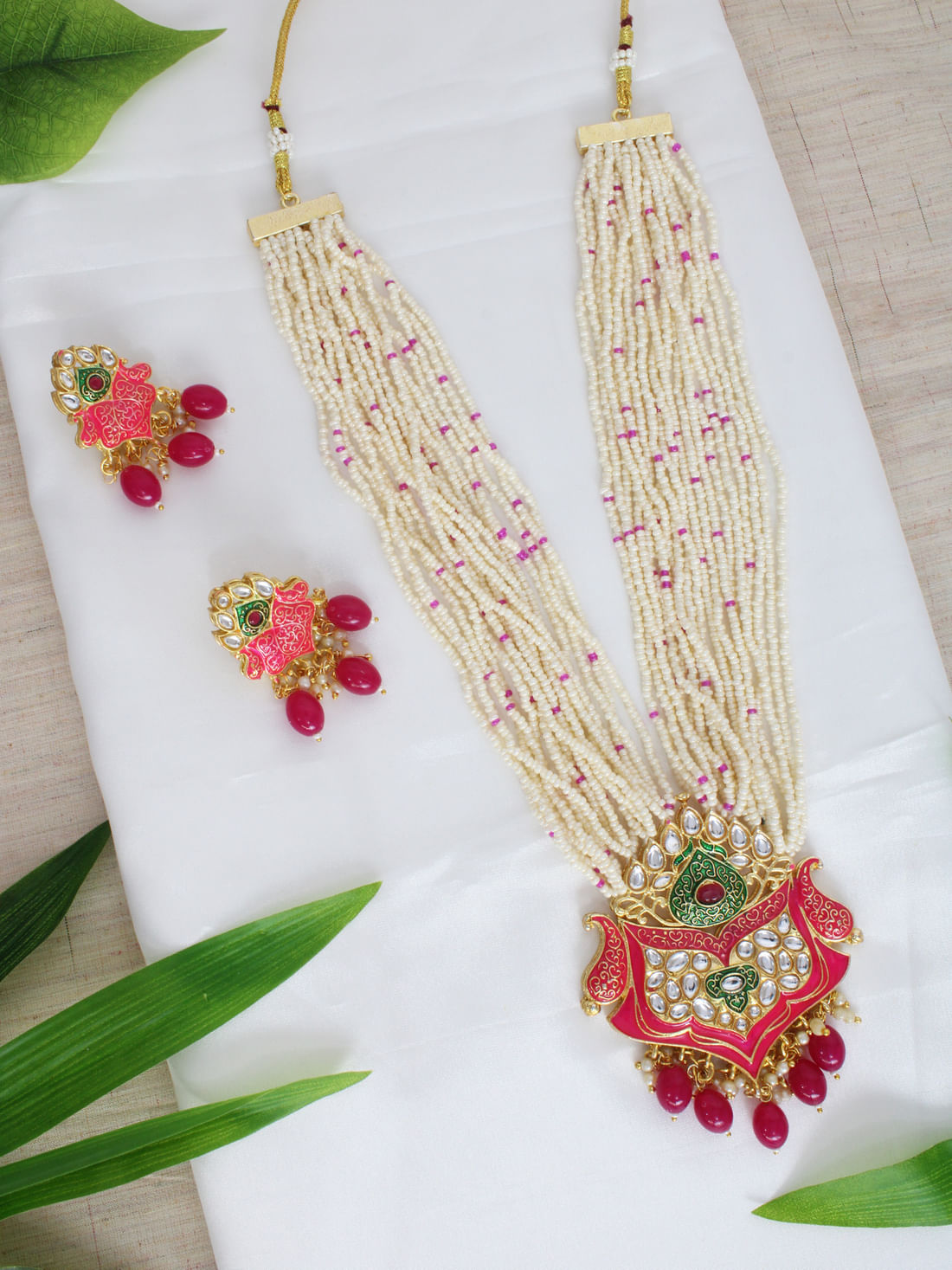 Pink  Color Meenakari Necklace Set