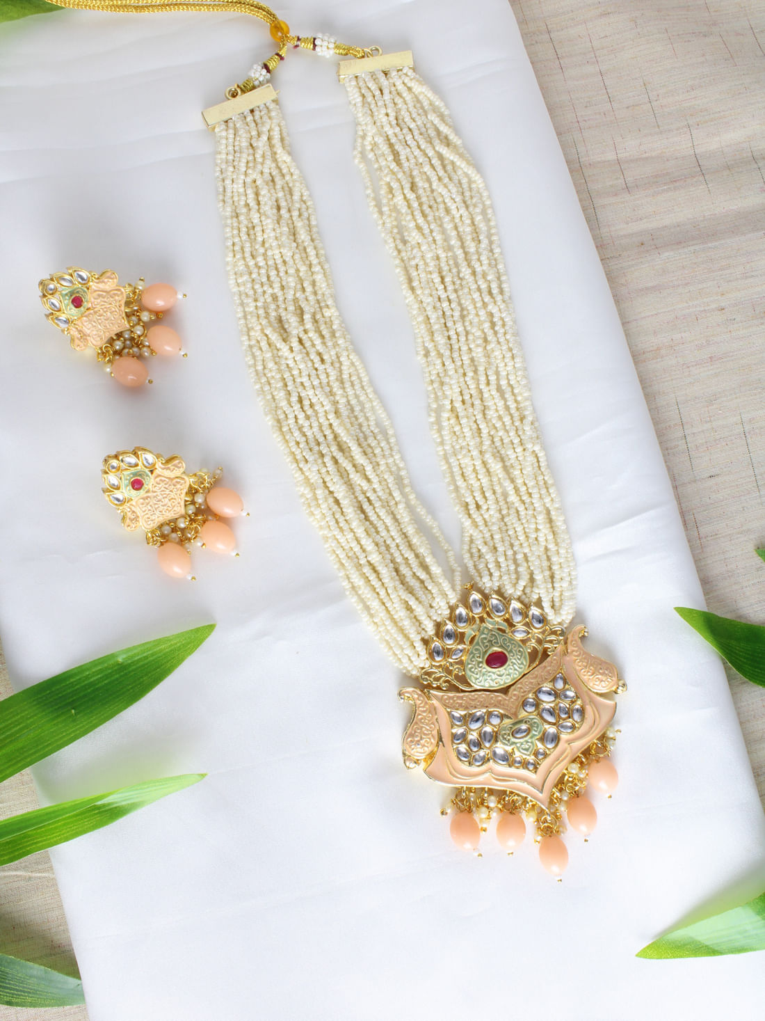 Peach Color Meenakari Necklace Set