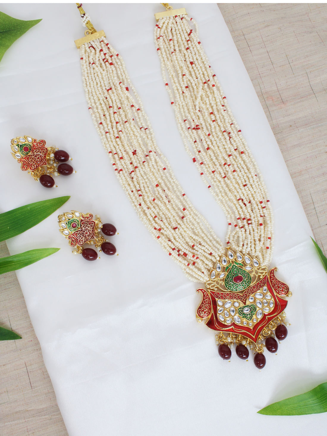 Red Color Meenakari Necklace Set