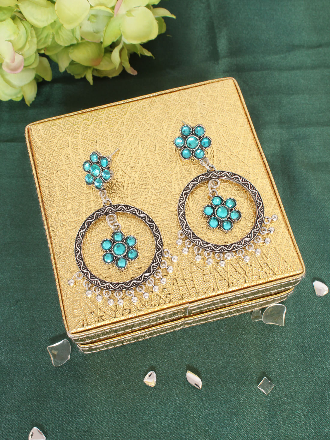 Blue Silver Color Oxidised Earring