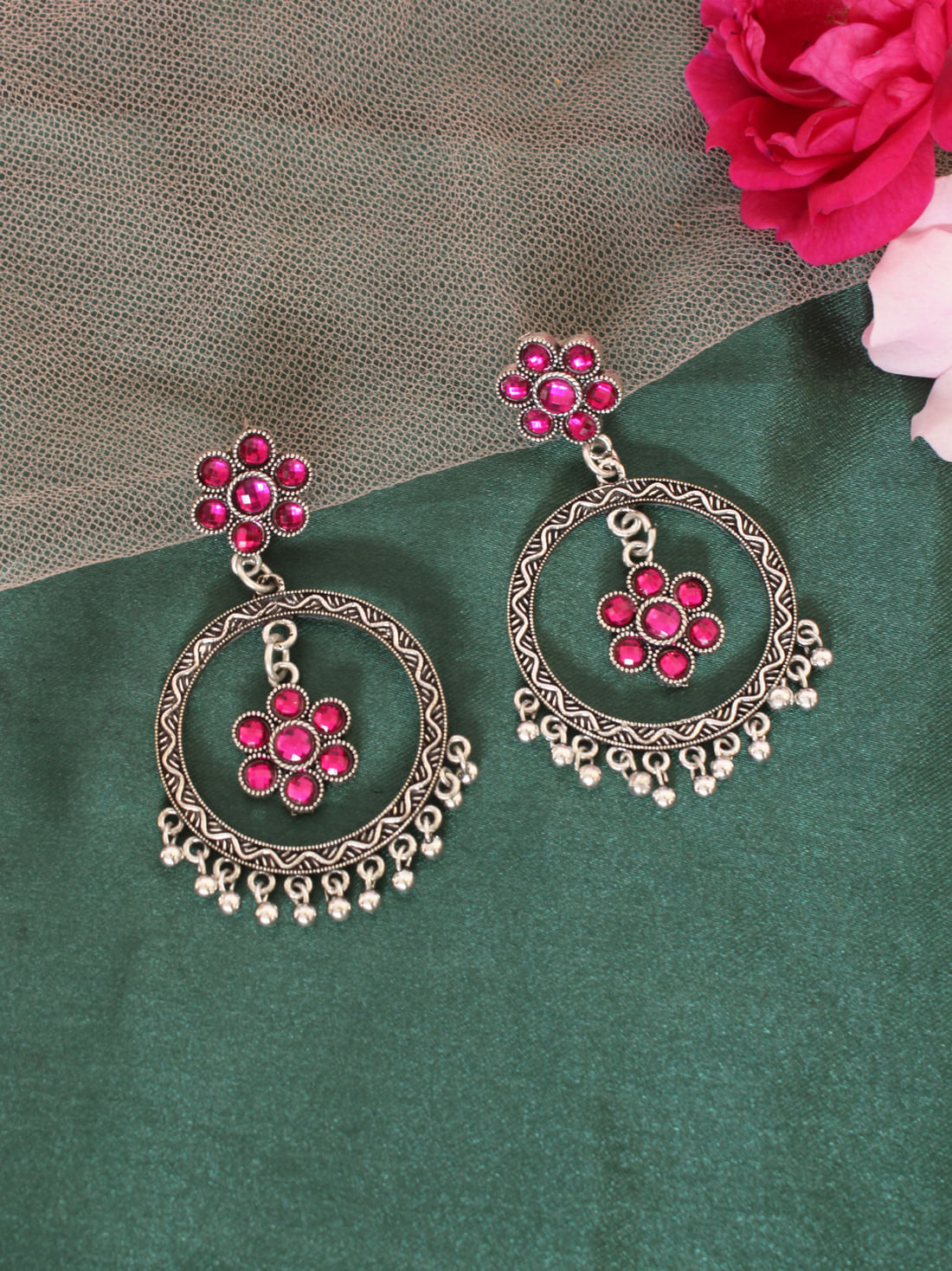 Pink Color Oxidised Earring
