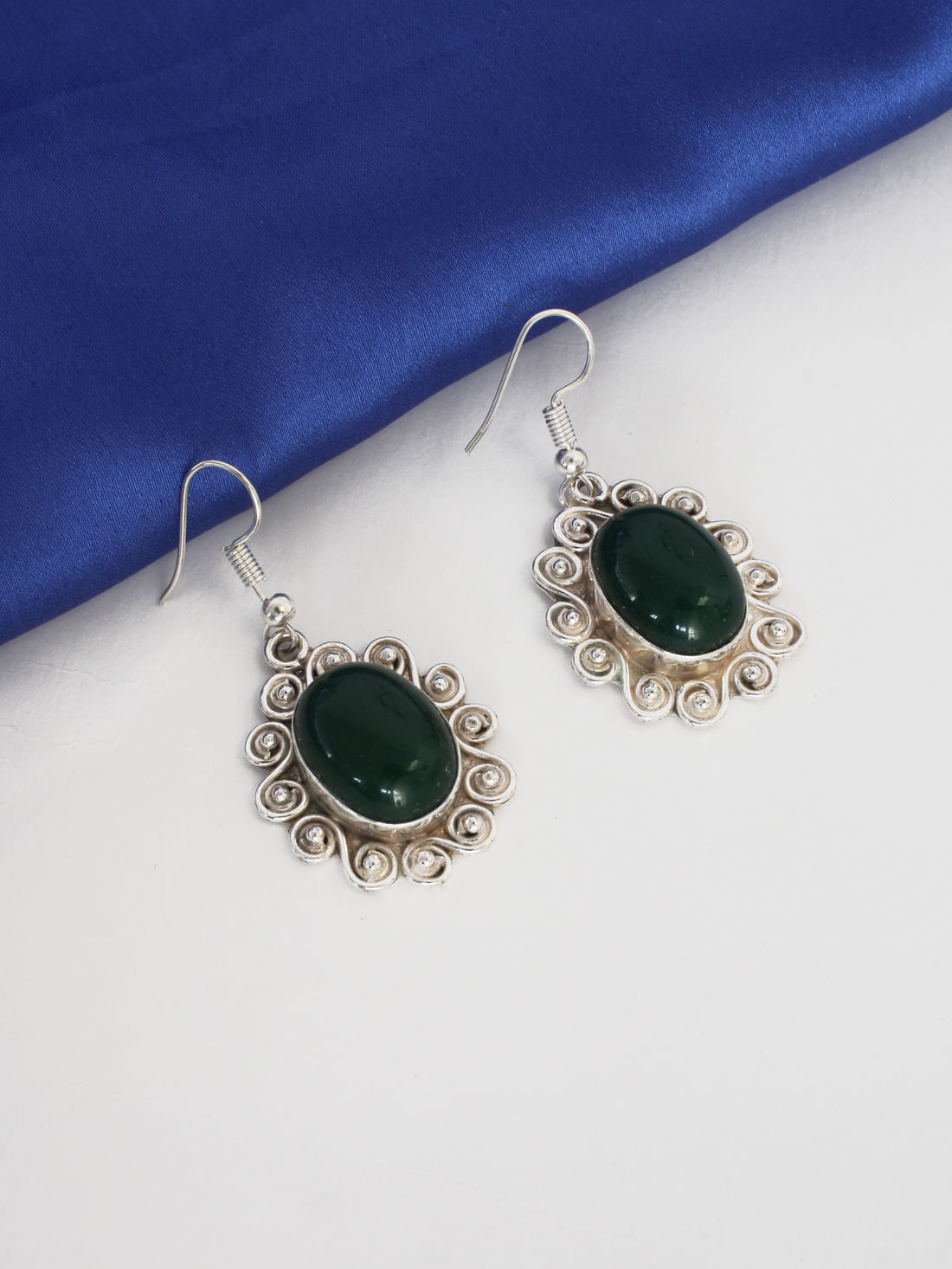 Green Color Stone Oxidised Earrings