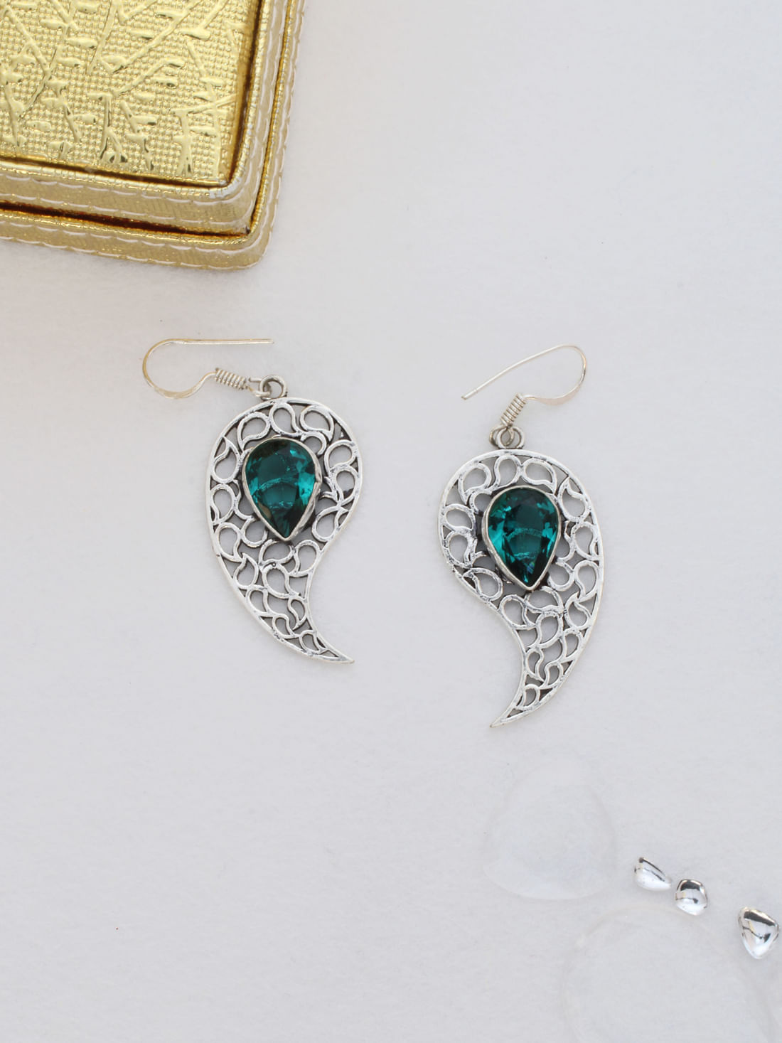 Blue Color Stone Oxidised Earrings