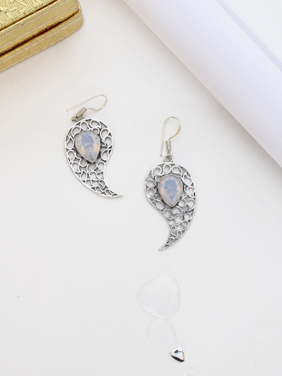 White Color Stone Oxidised Earrings