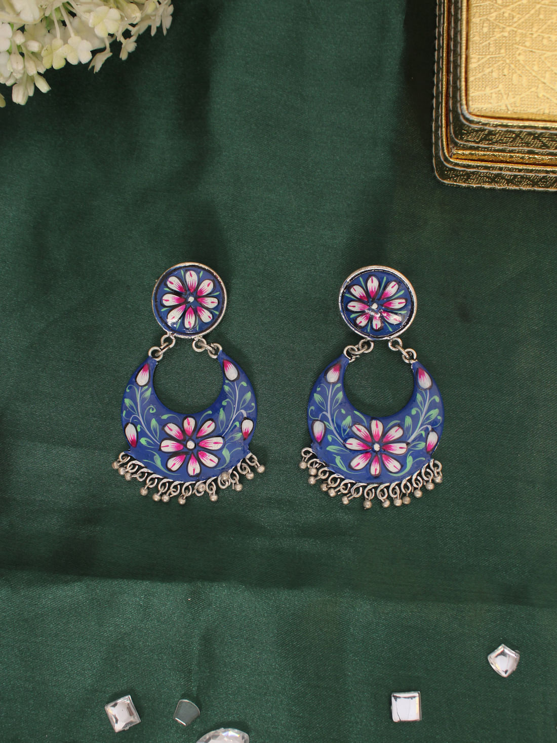 Blue Color Oxidised Earrings