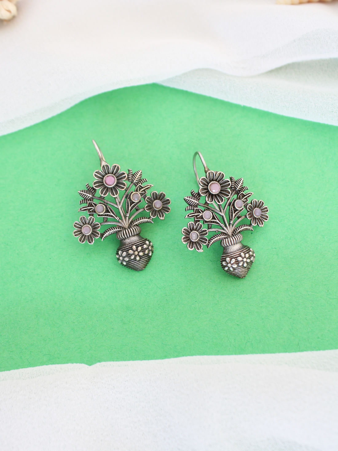 Light Pink Color Oxidised Earrings