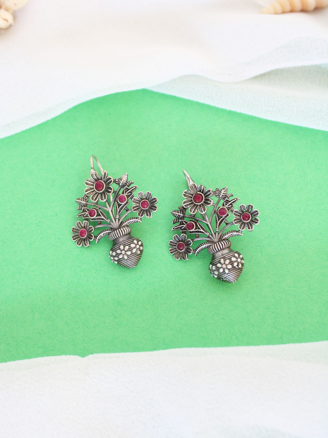 Pink Color Oxidised Earrings