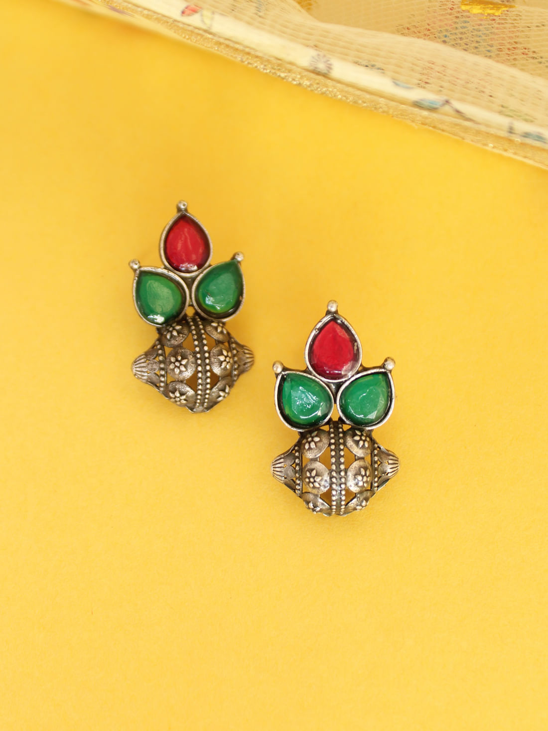 Pink/Green Color Oxidised Earrings