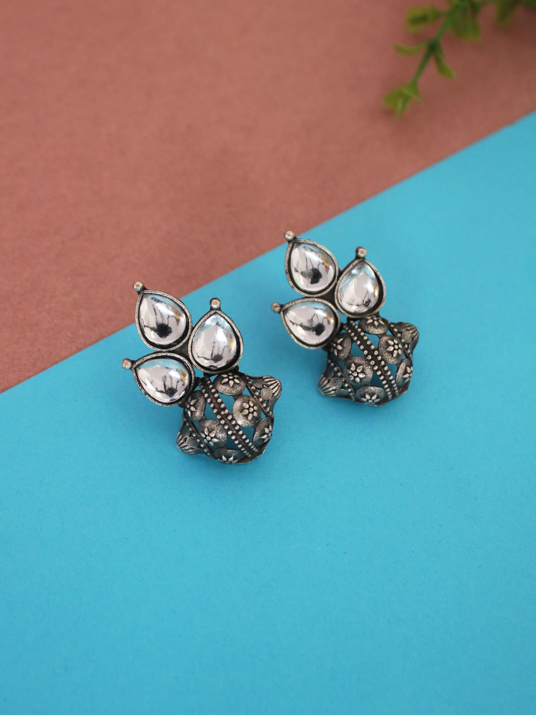 White Color Oxidised Earrings