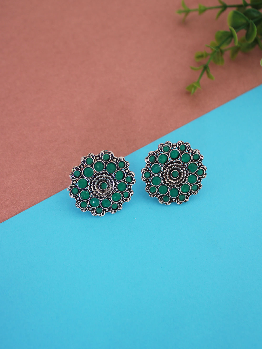 Green Color Oxidised Earrings