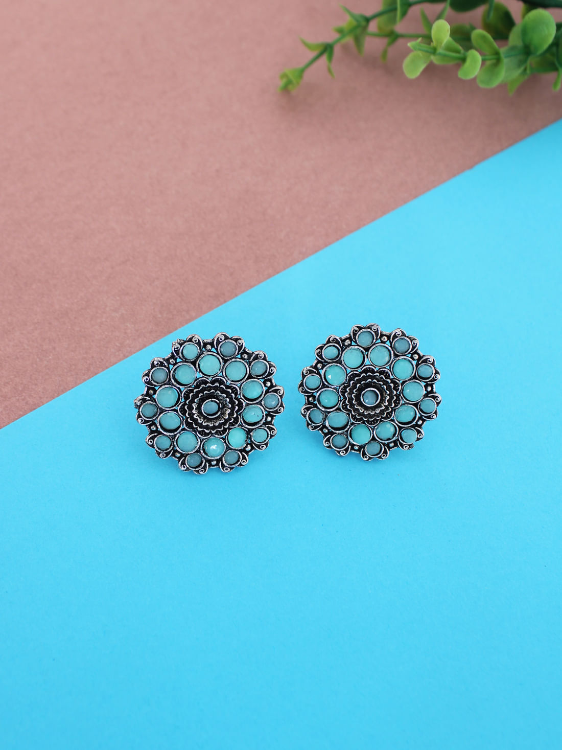 Light Blue Color Oxidised Earrings