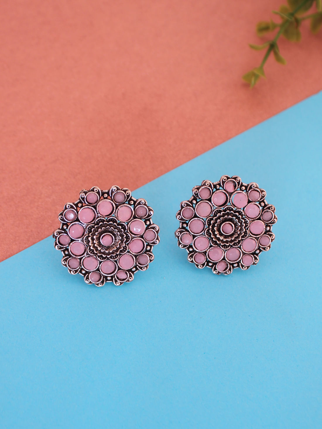 Light Pink Color Oxidised Earrings
