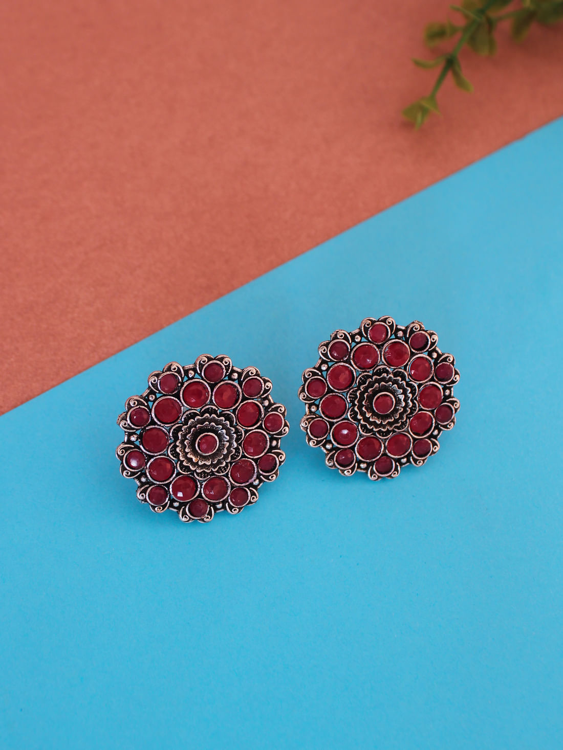 Pink Color Oxidised Earrings