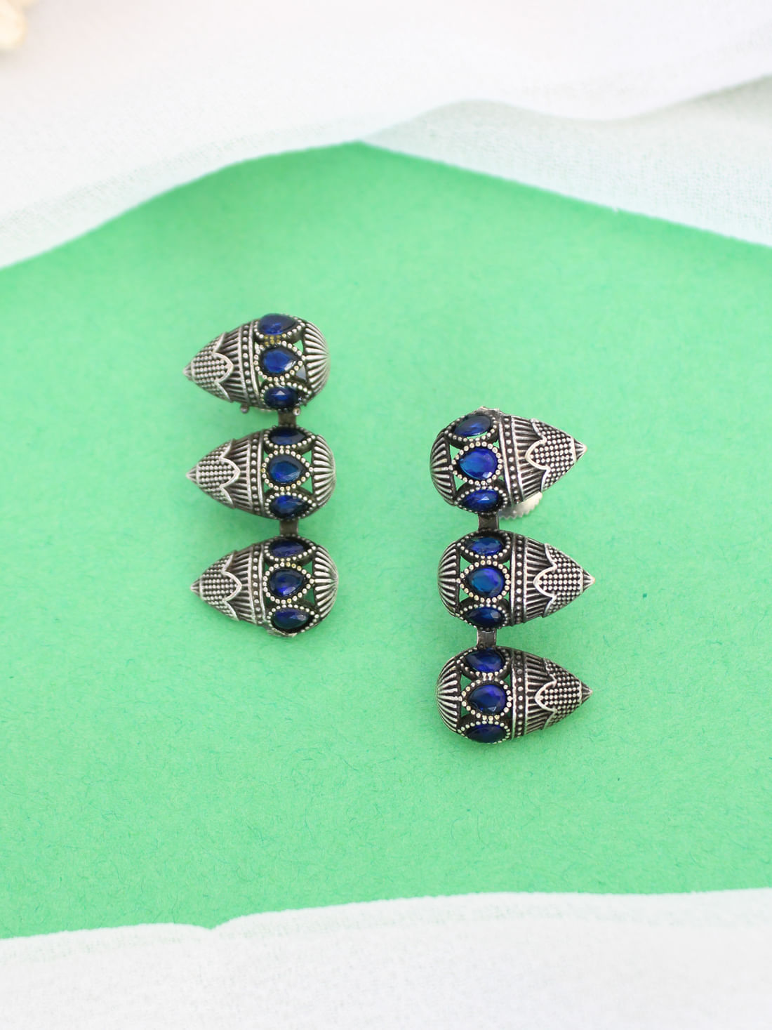 Blue Color Oxidised Earrings