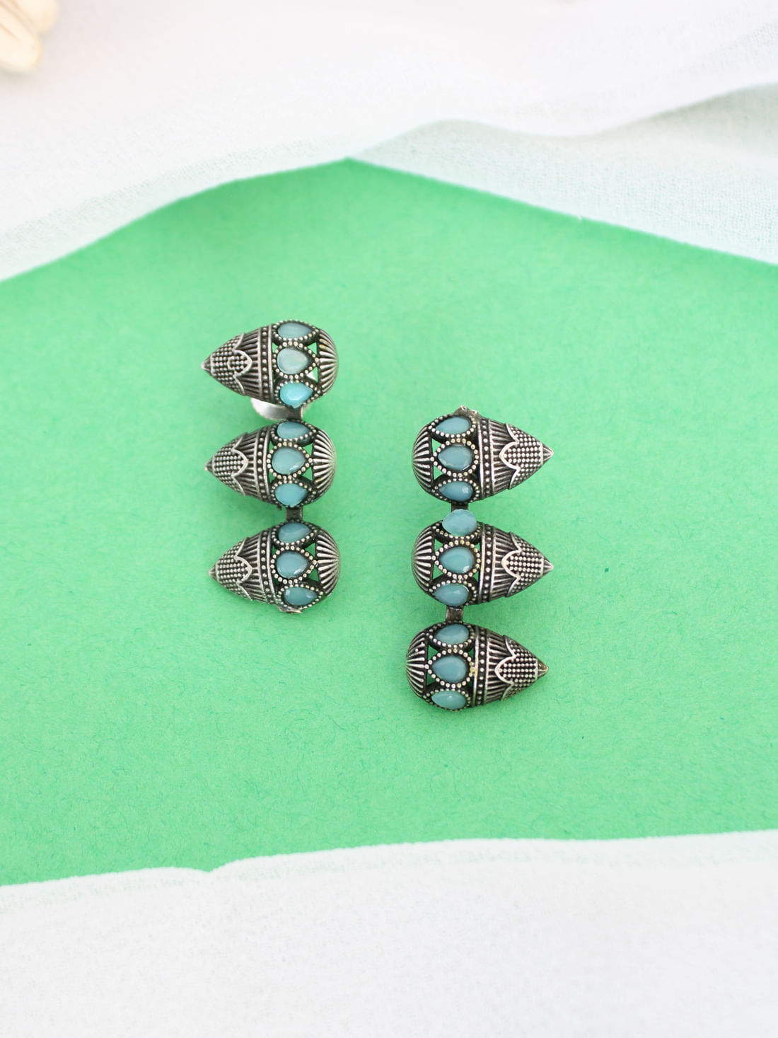 Light Blue Color Oxidised Earrings