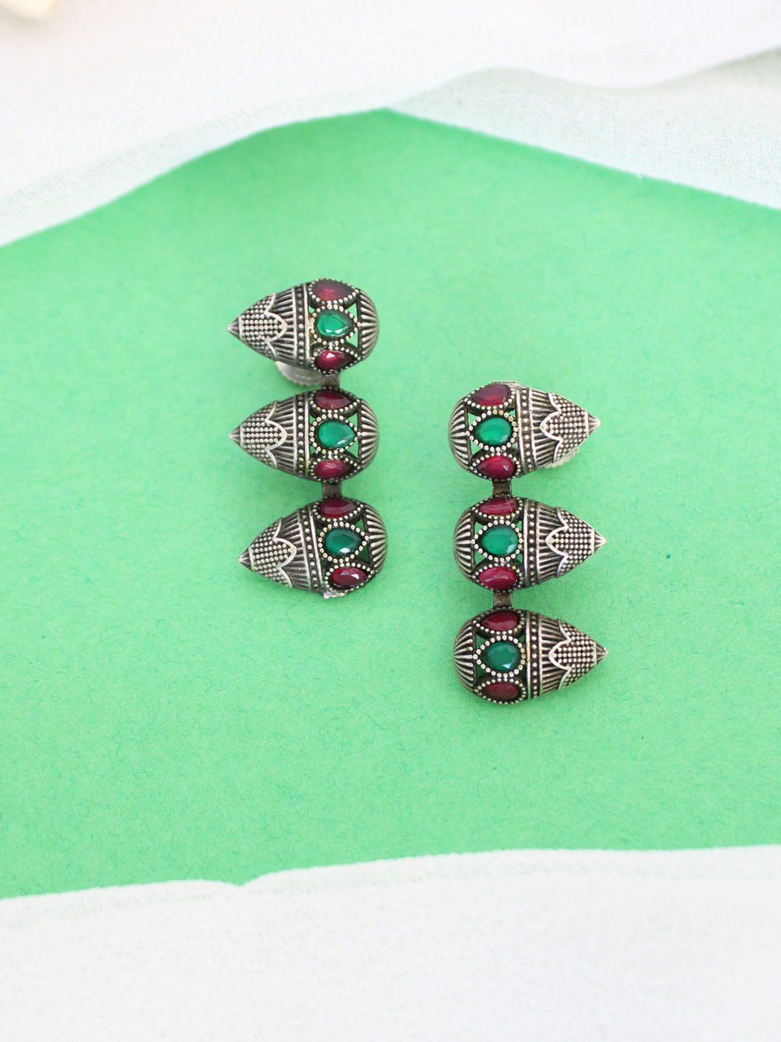 Pink/Green Color Oxidised Earrings