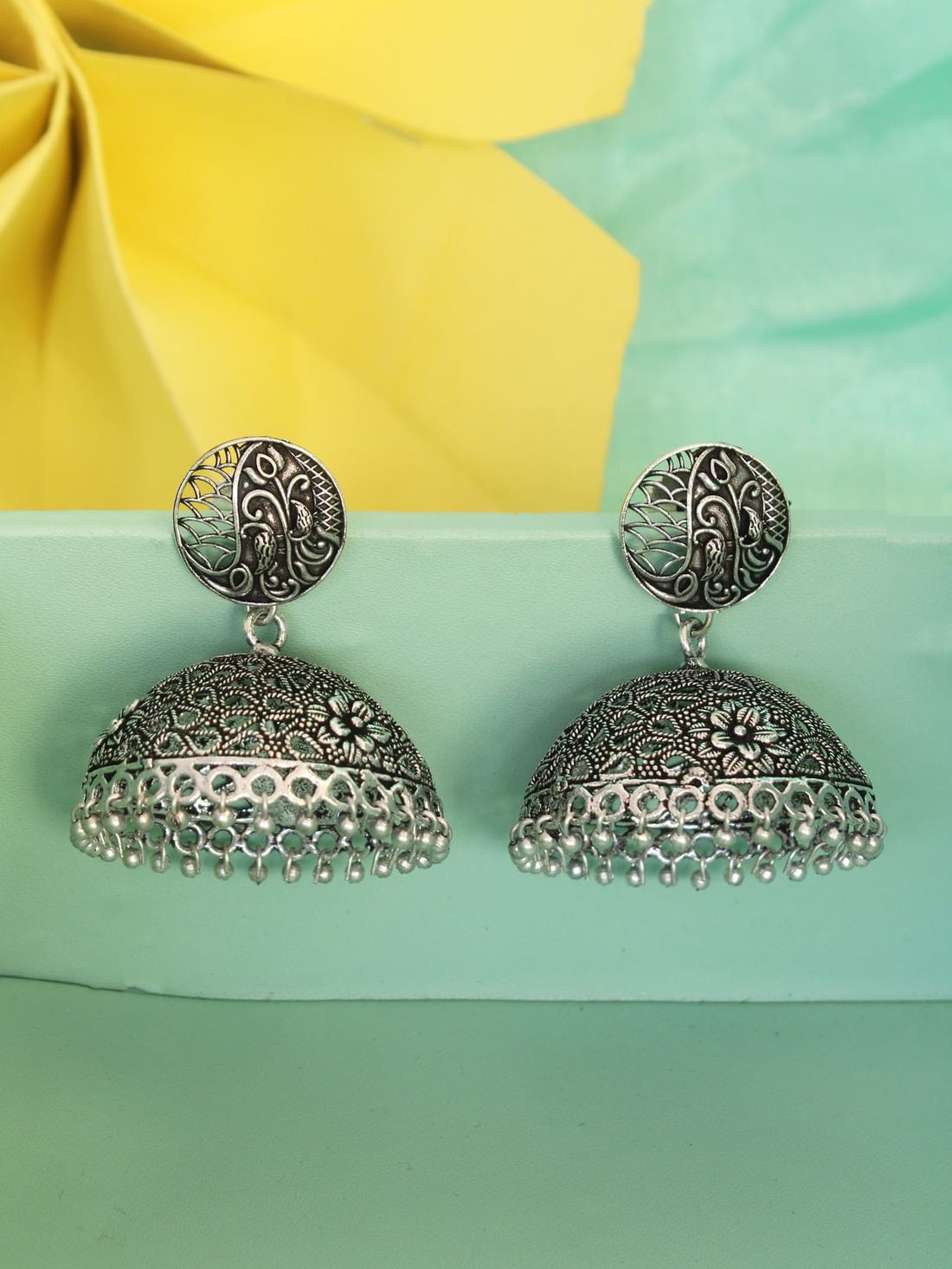 Black Color Oxidised Jhumka Earrings