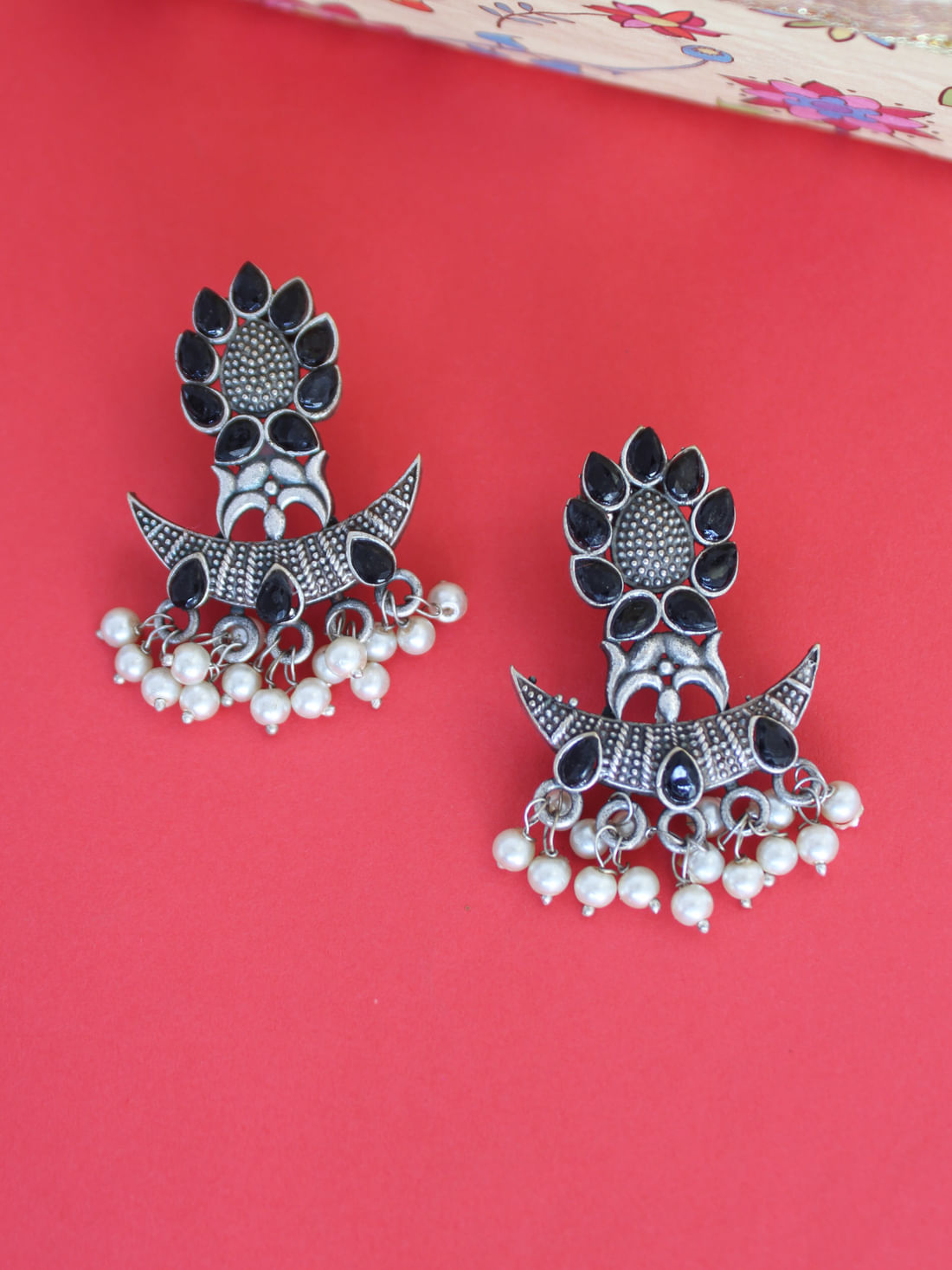 Black Color Oxidised Earrings