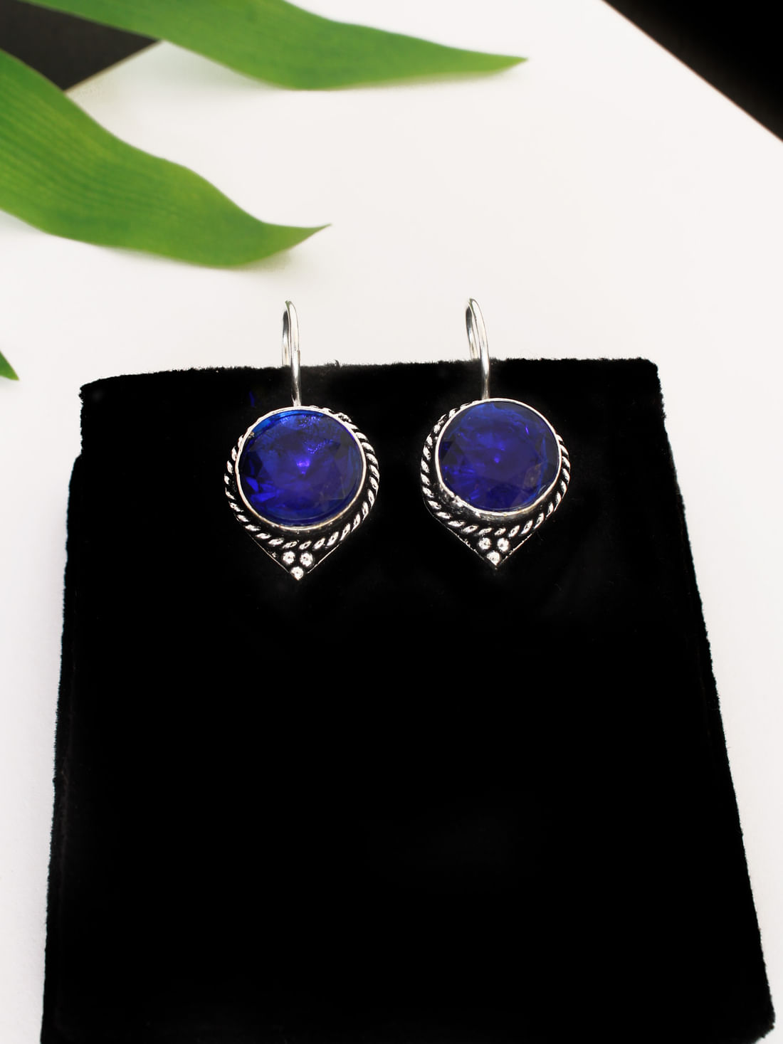 Blue Color Oxidised Earrings