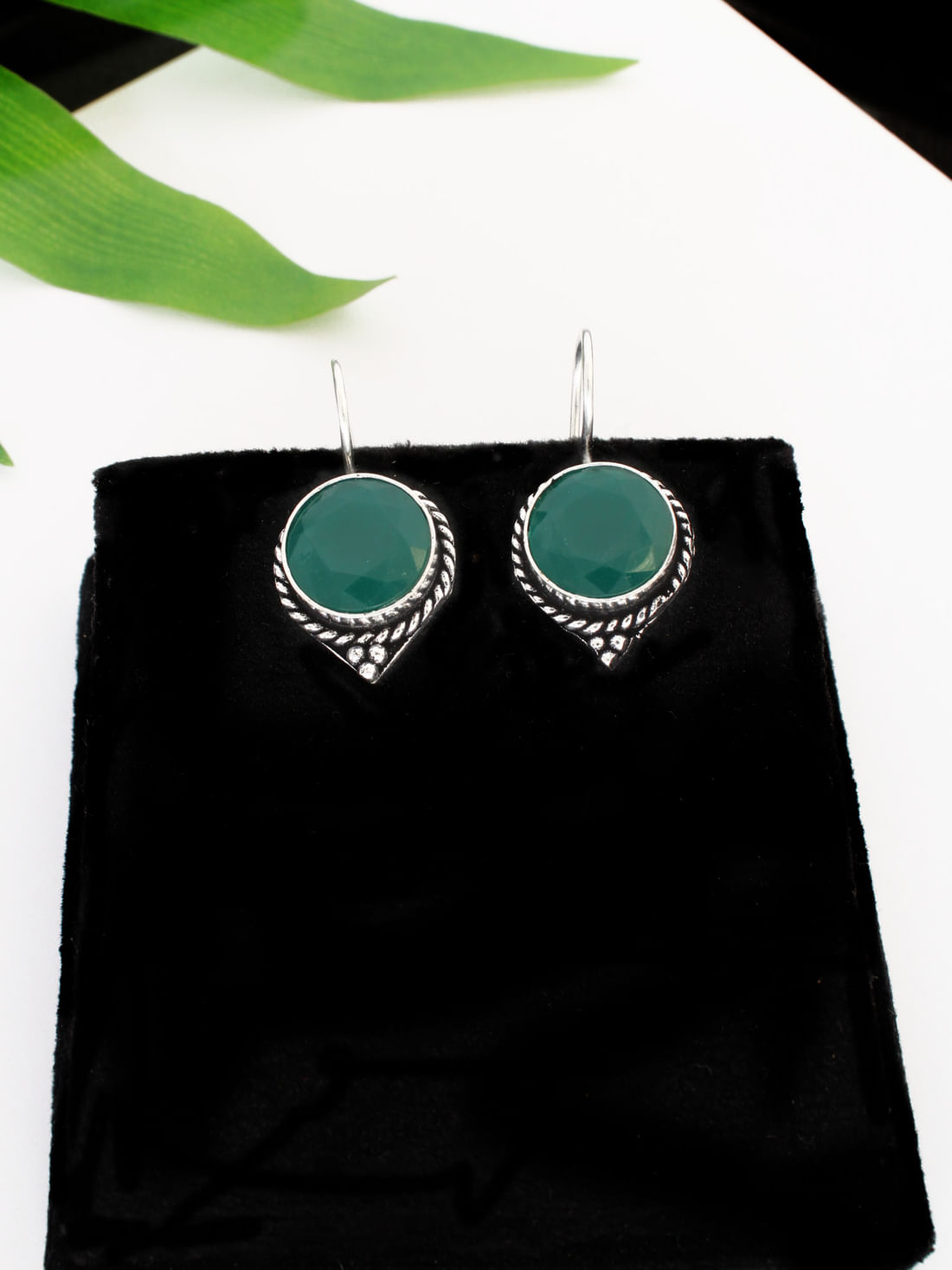 Green Color Oxidised Earrings