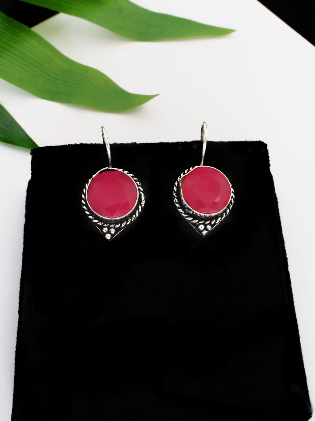 Pink Color Oxidised Earrings