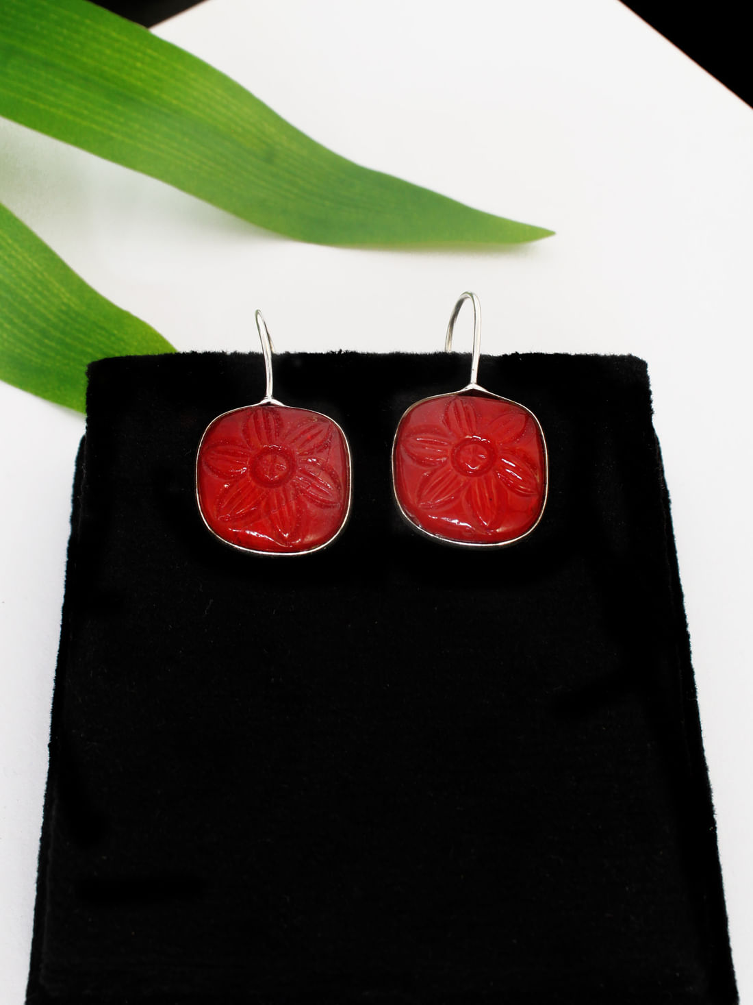 Red Color Oxidised Earrings