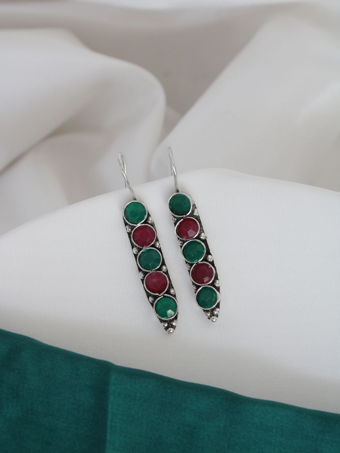 Pink/ Green Color Oxidised Earrings
