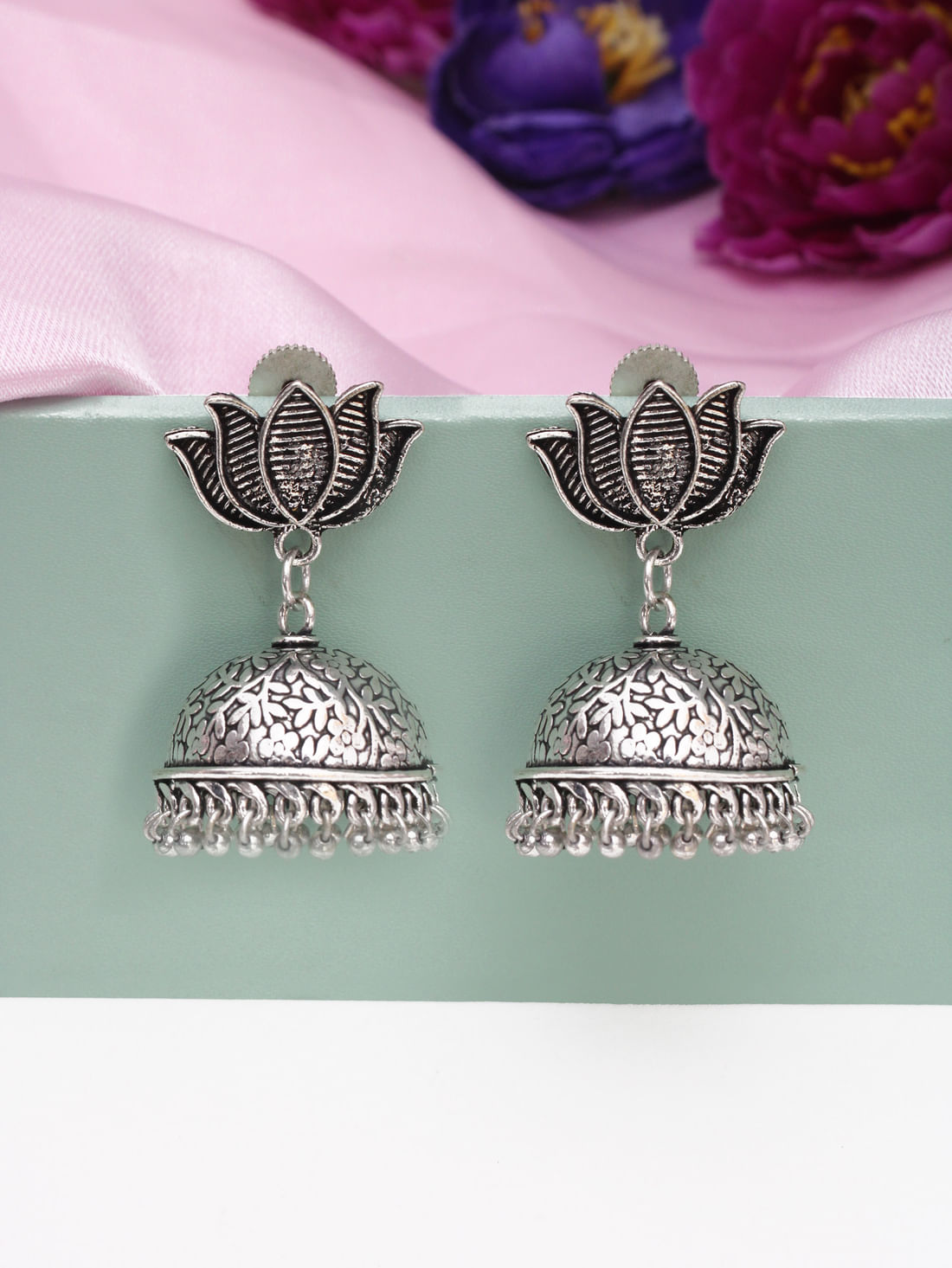 Silver Color Oxidised Earrings