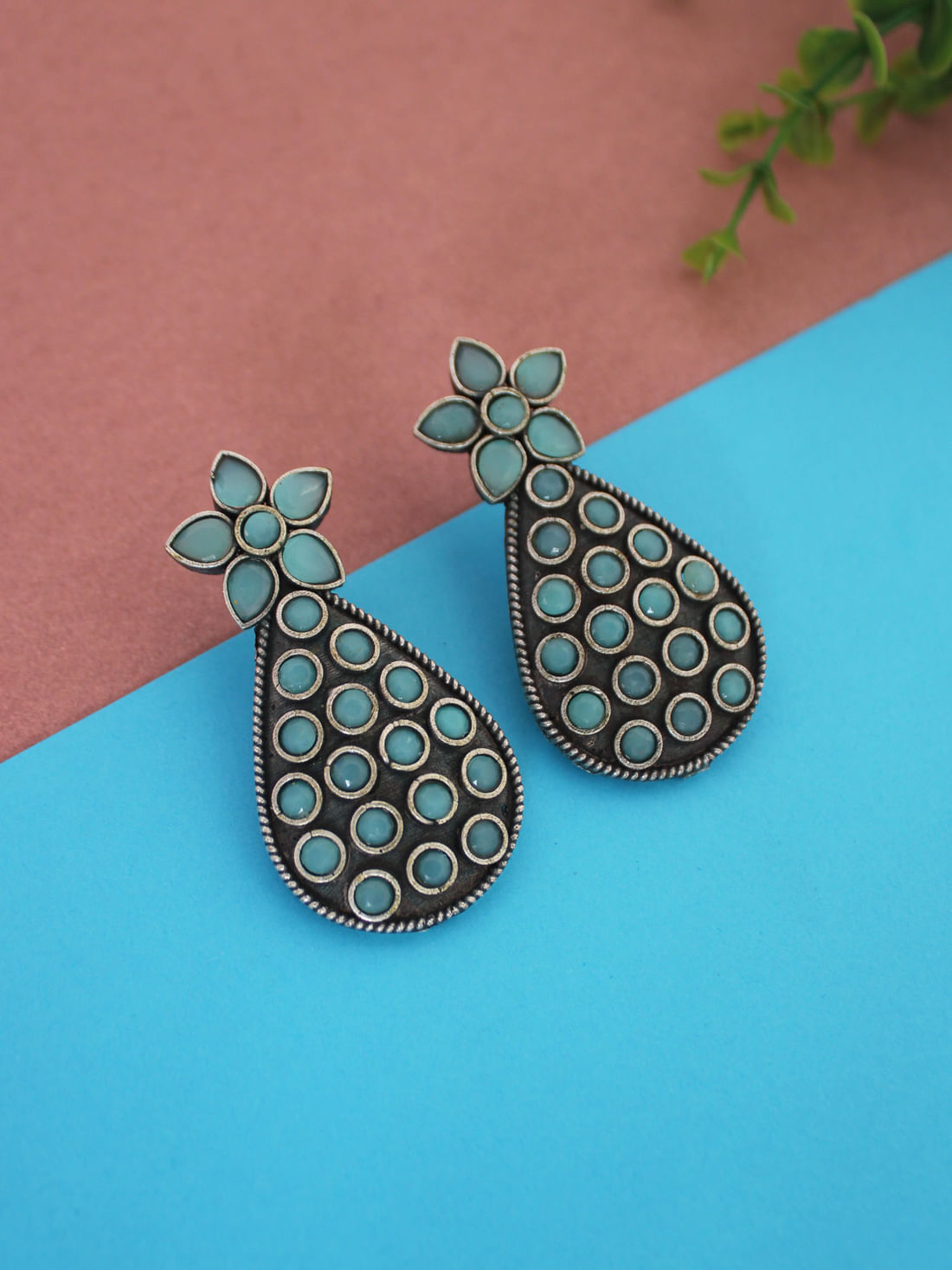 Light Blue Color Oxidised Earrings
