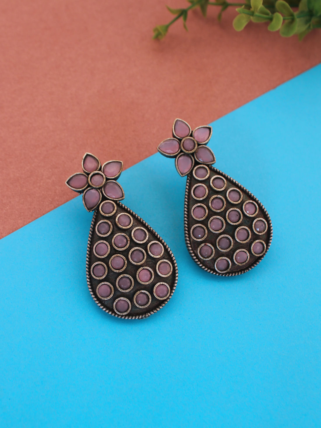 Light Pink Color Oxidised Earrings
