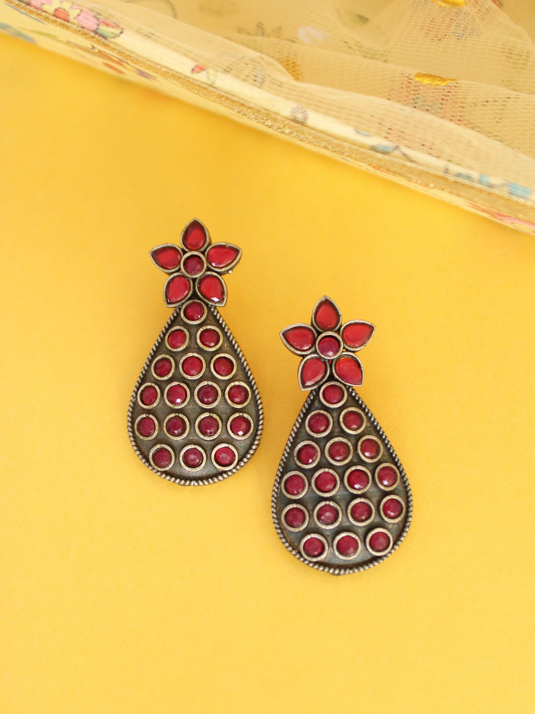 Pink Color Oxidised Earrings