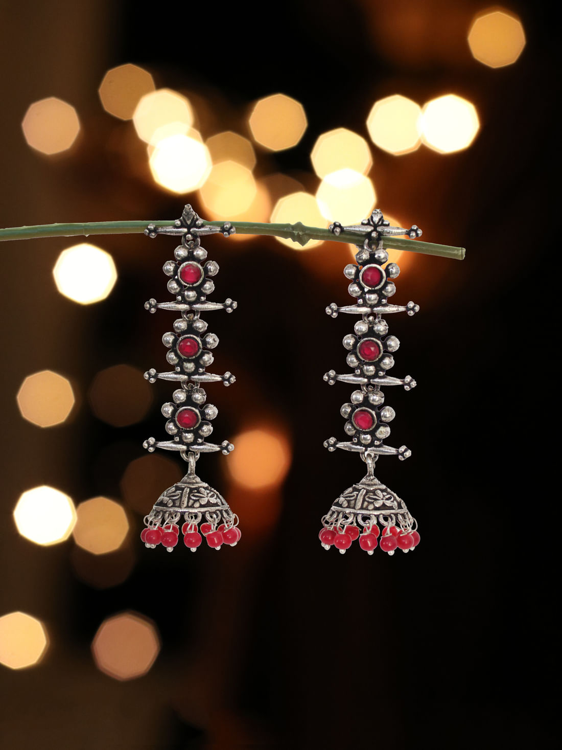 Pink Color Oxidised Earrings