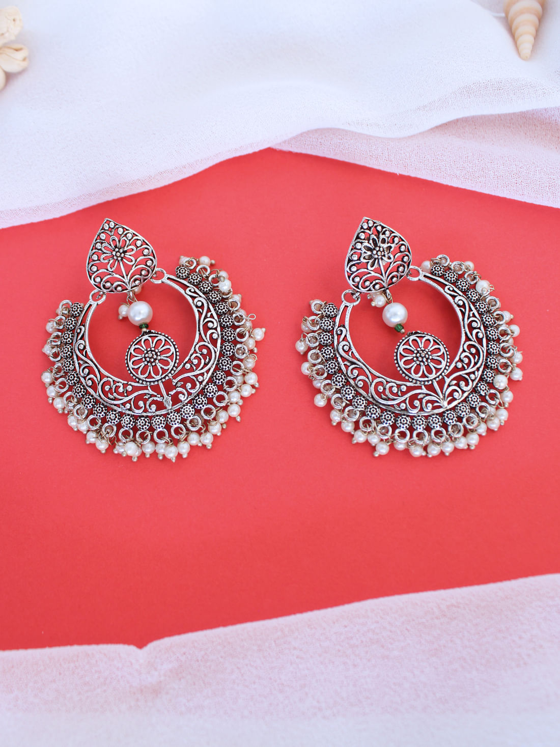 Silver Color Oxidised Earrings