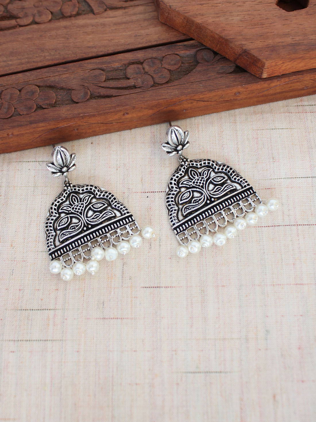 Silver Color Oxidised Earrings