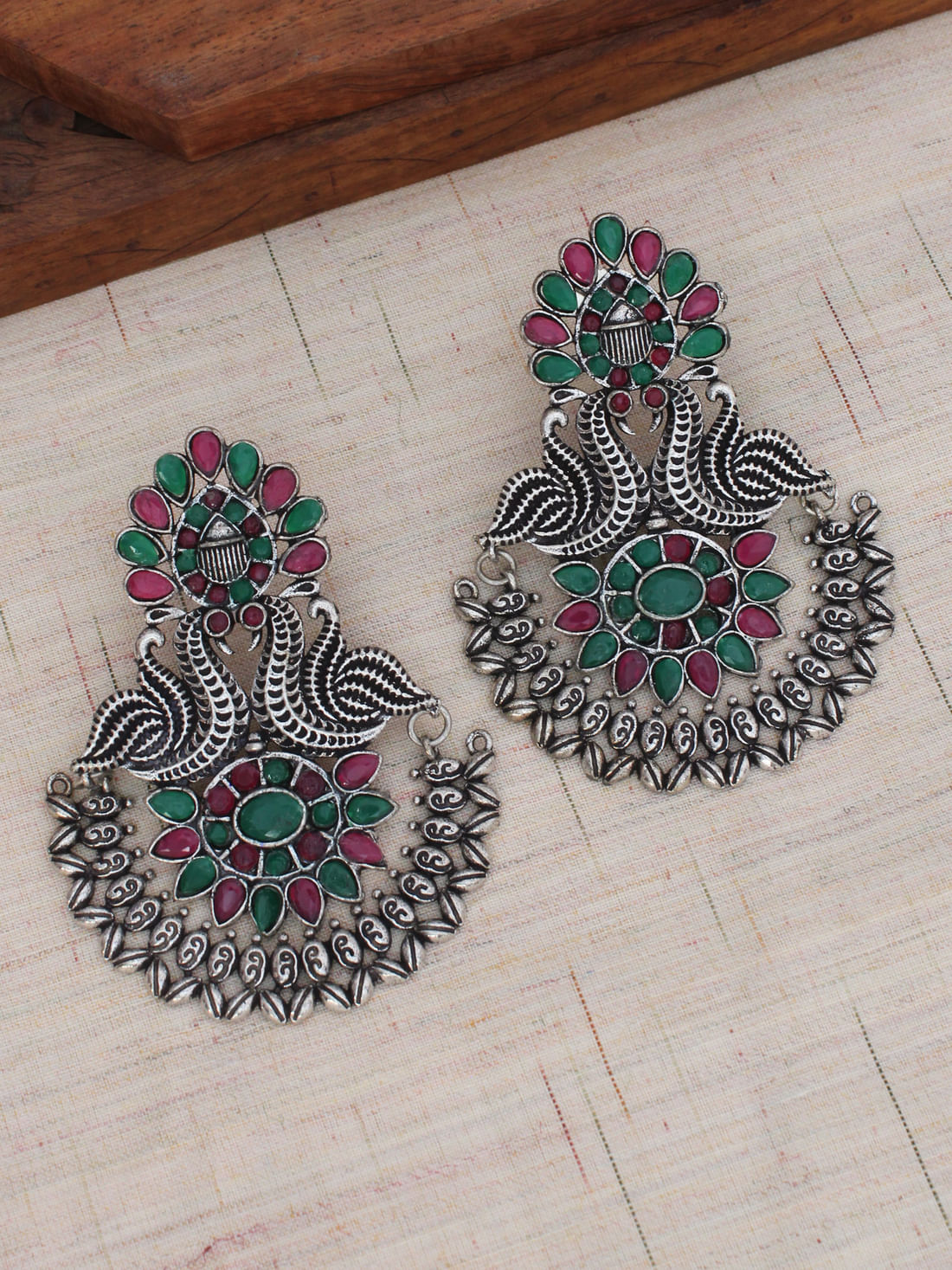 Pink/Green Color Oxidised Earrings