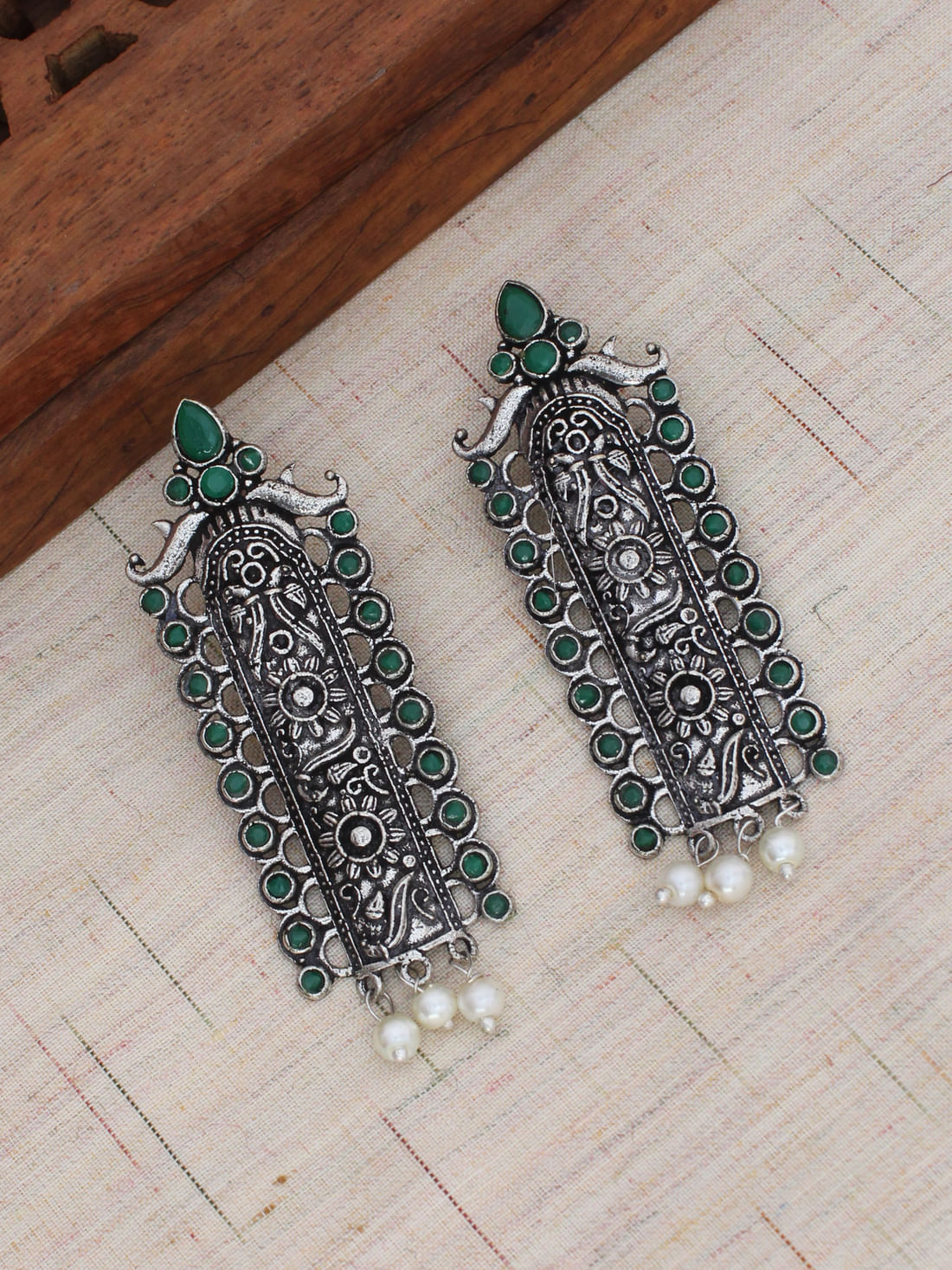 Green Color Oxidised Earrings