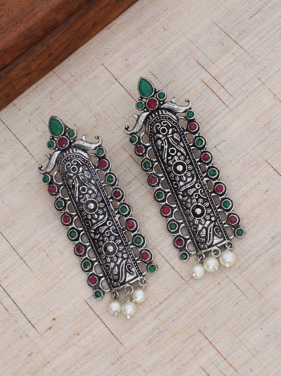 Pink/Green Color Oxidised Earrings