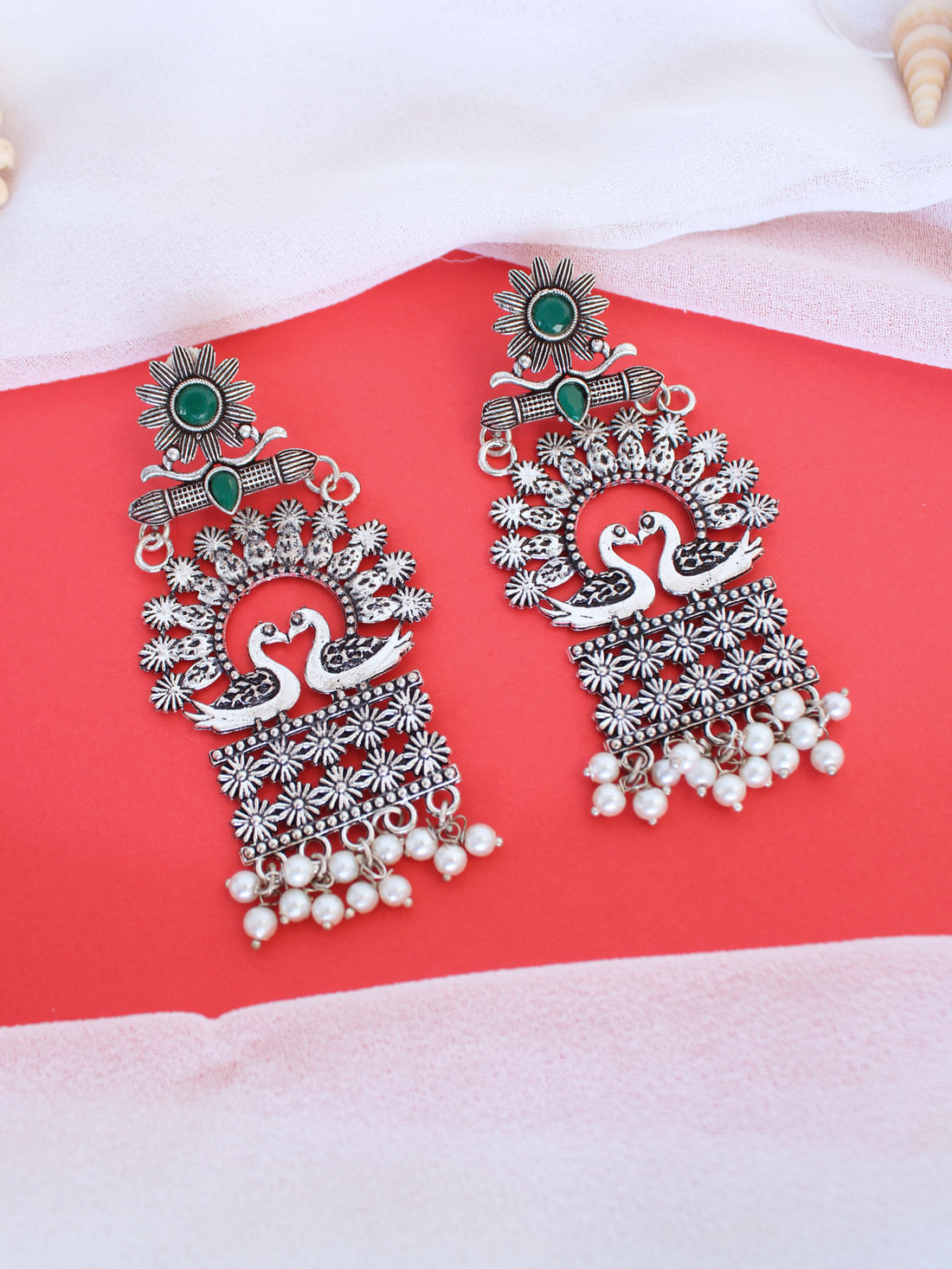 Silver Color Oxidised Earrings