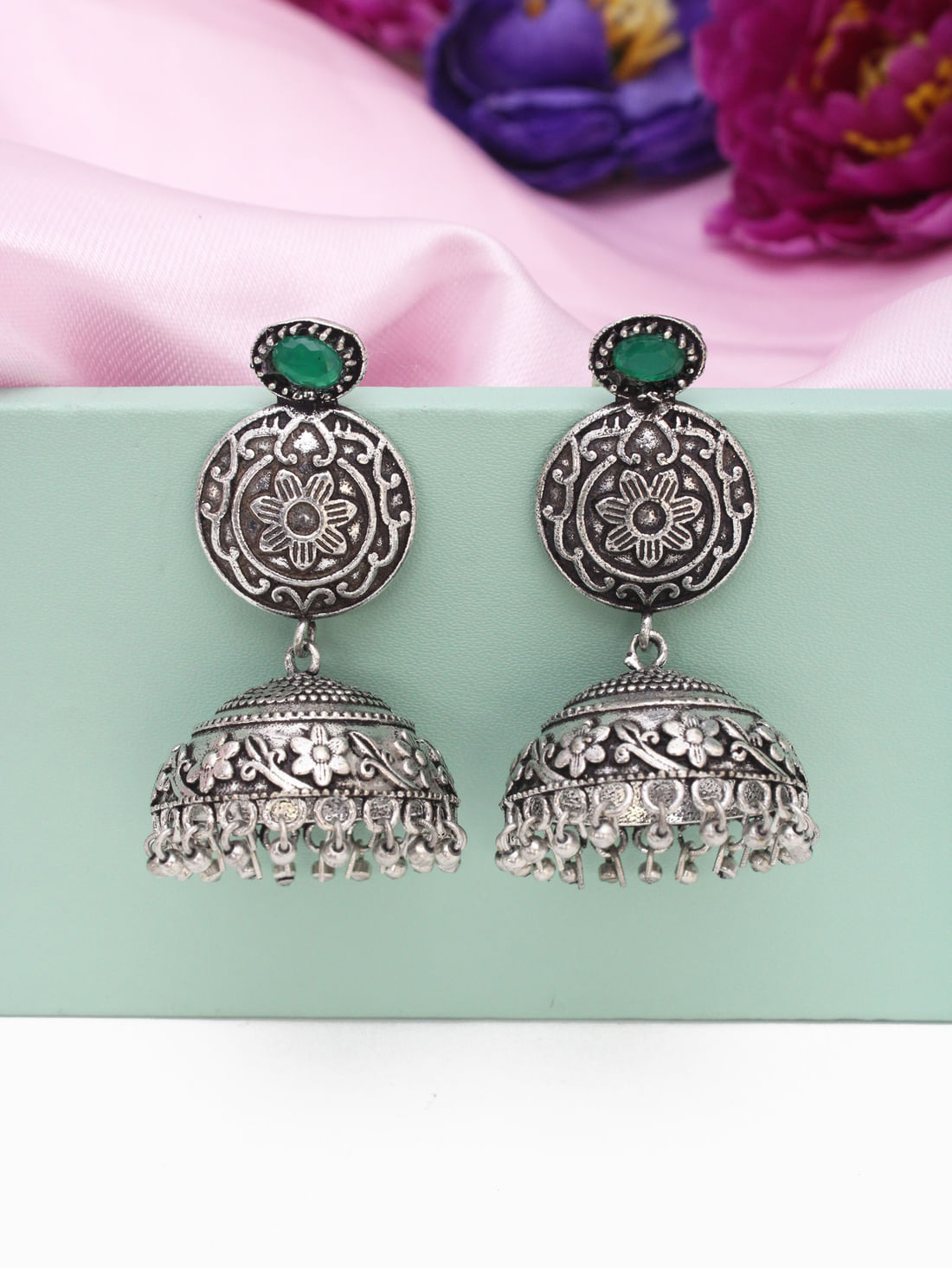Green Color Oxidised Earrings