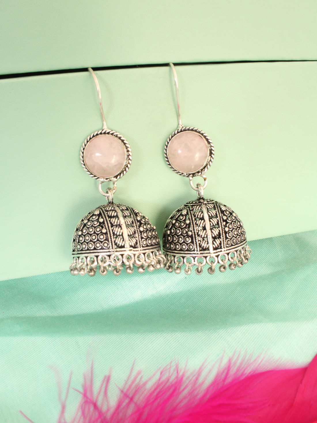 Pink Color Oxidised Earrings