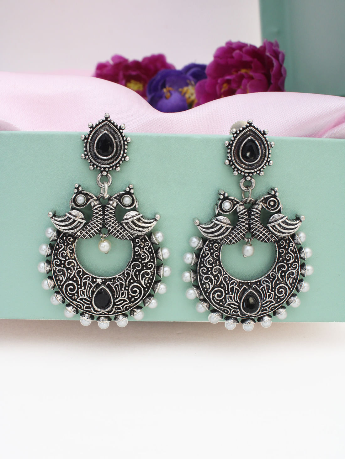 Black Color Oxidised Earrings