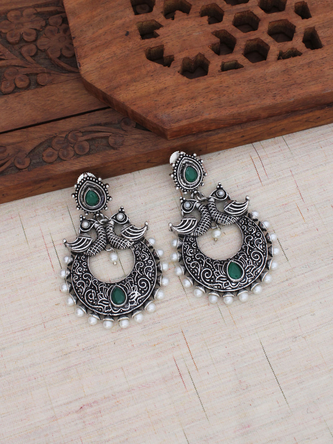 Green Color Oxidised Earrings