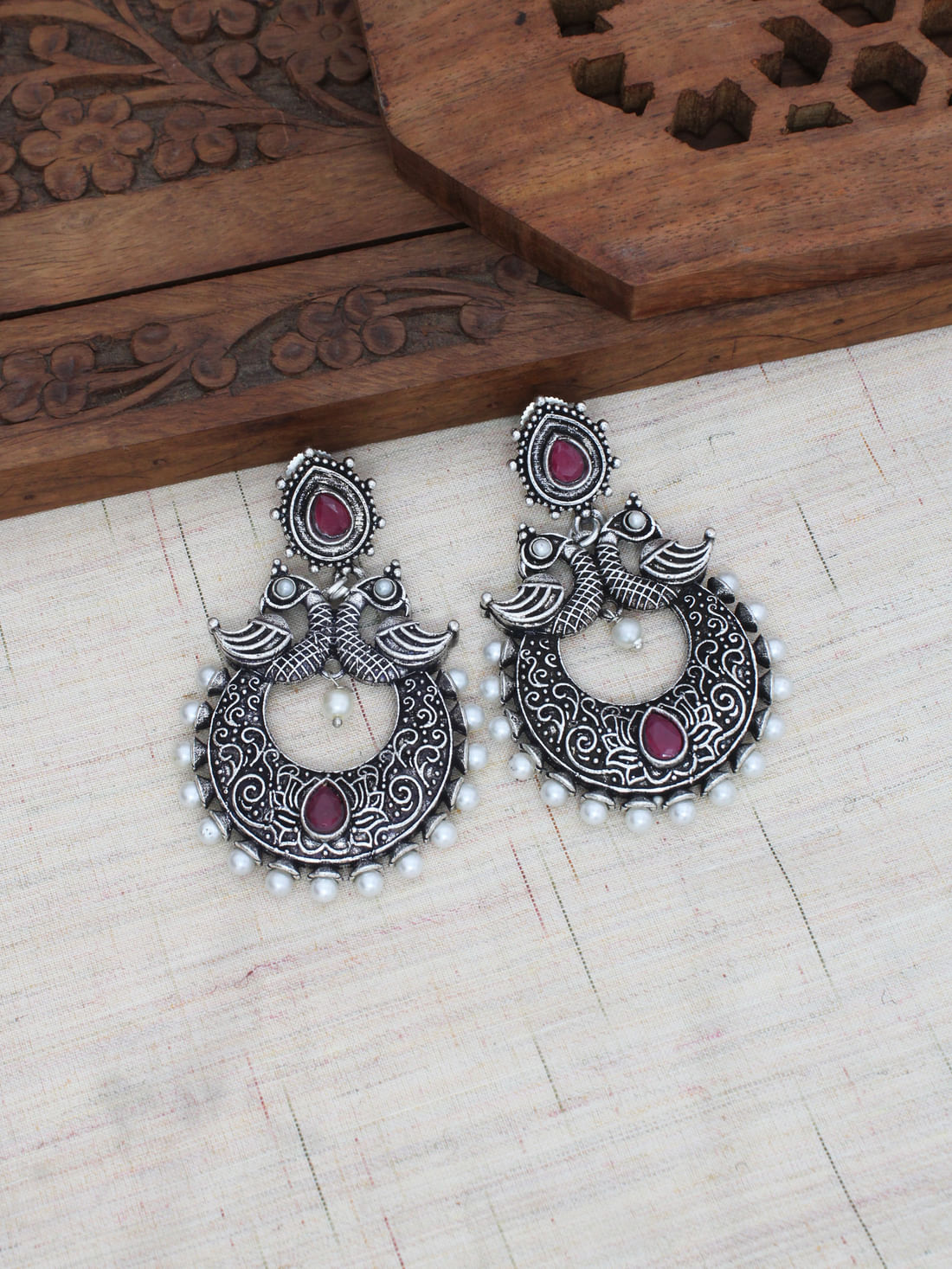 Pink Color Oxidised Earrings