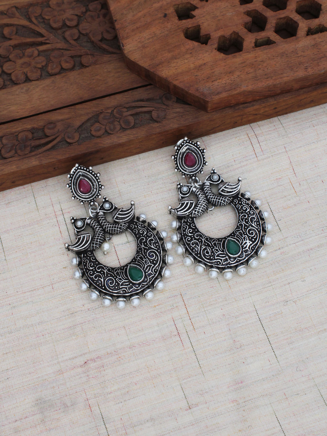 Pink/Green Color Oxidised Earrings